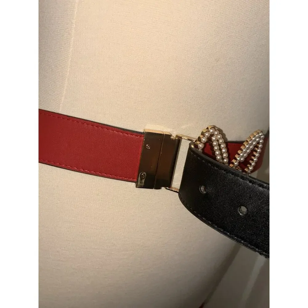 Disney Minnie Mouse Pearl Buckle Red Faux Leather Belt Plus Size 3x